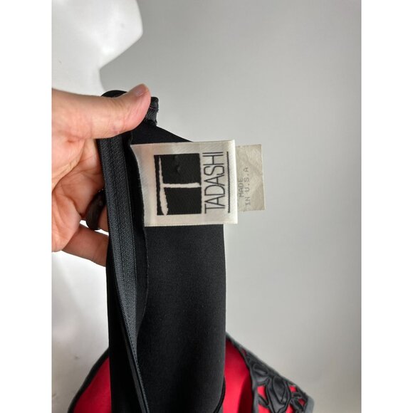 Vtg 90s Tadashi Black Red Halter Empire Waist Slit Bodycon Maxi Dress Size 8 - Picture 8 of 8